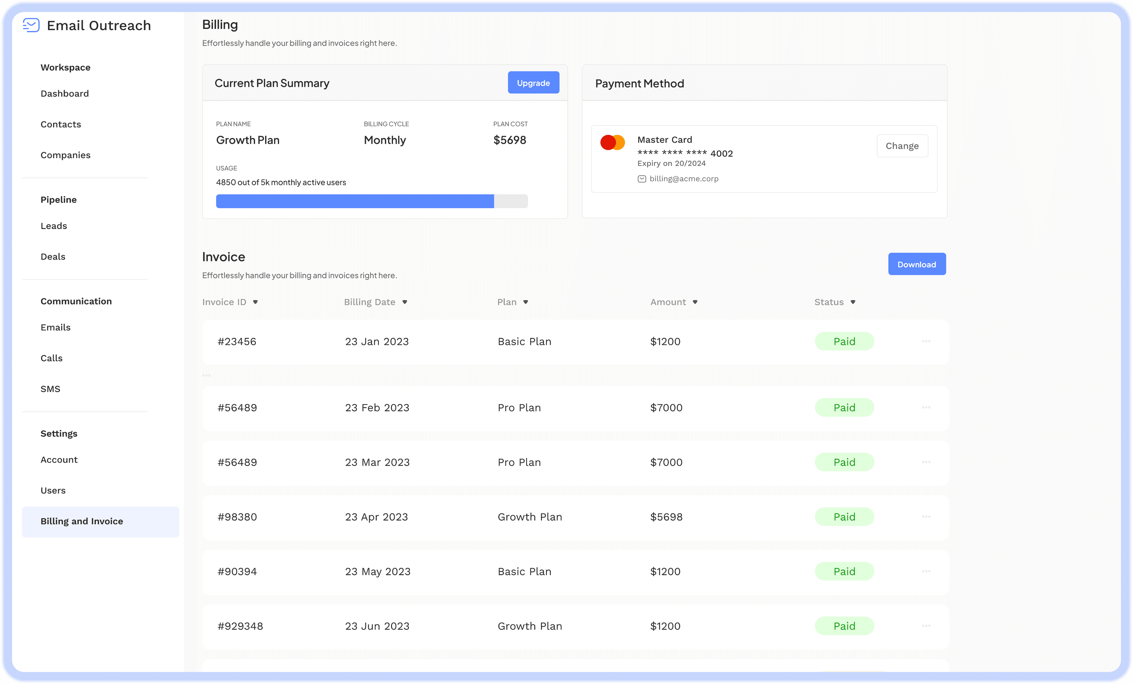 Billing Dashboard