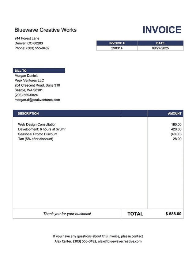 Business tax invoice template