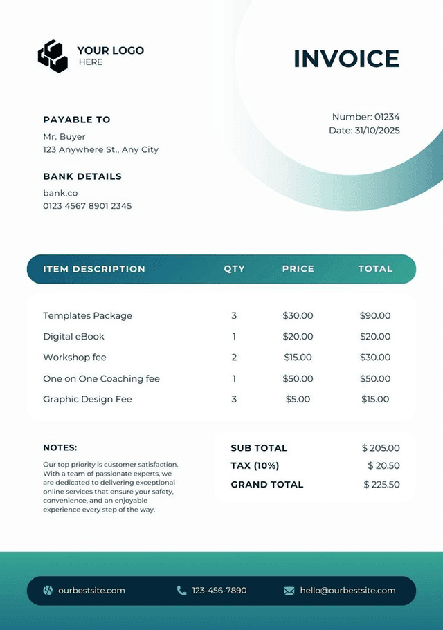 Professional invoice template