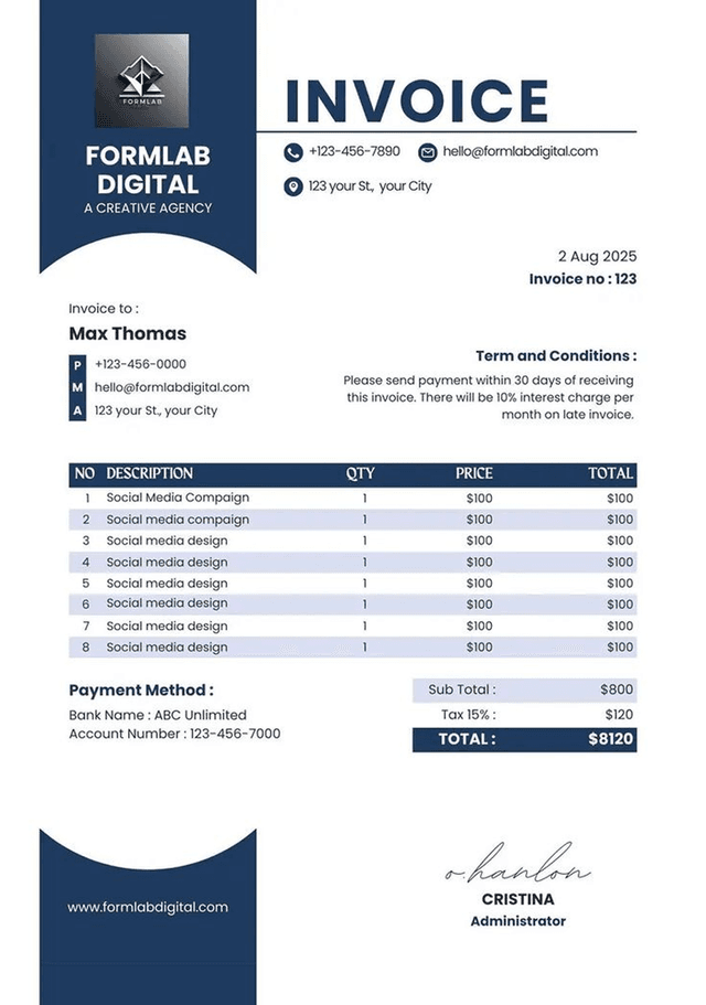 Business tax invoice template